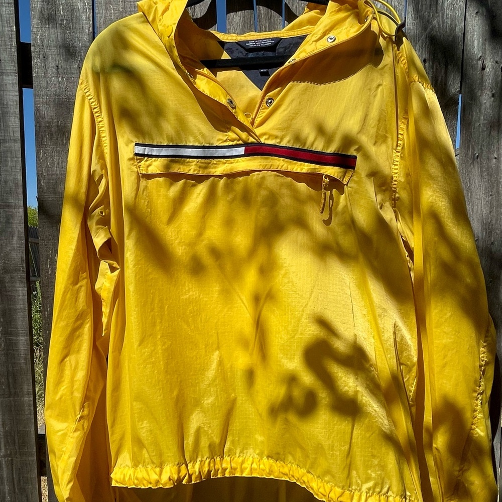 Vintage Tommy Hilfiger Flag Yellow Pullover 1/4 Zip Windbreaker!